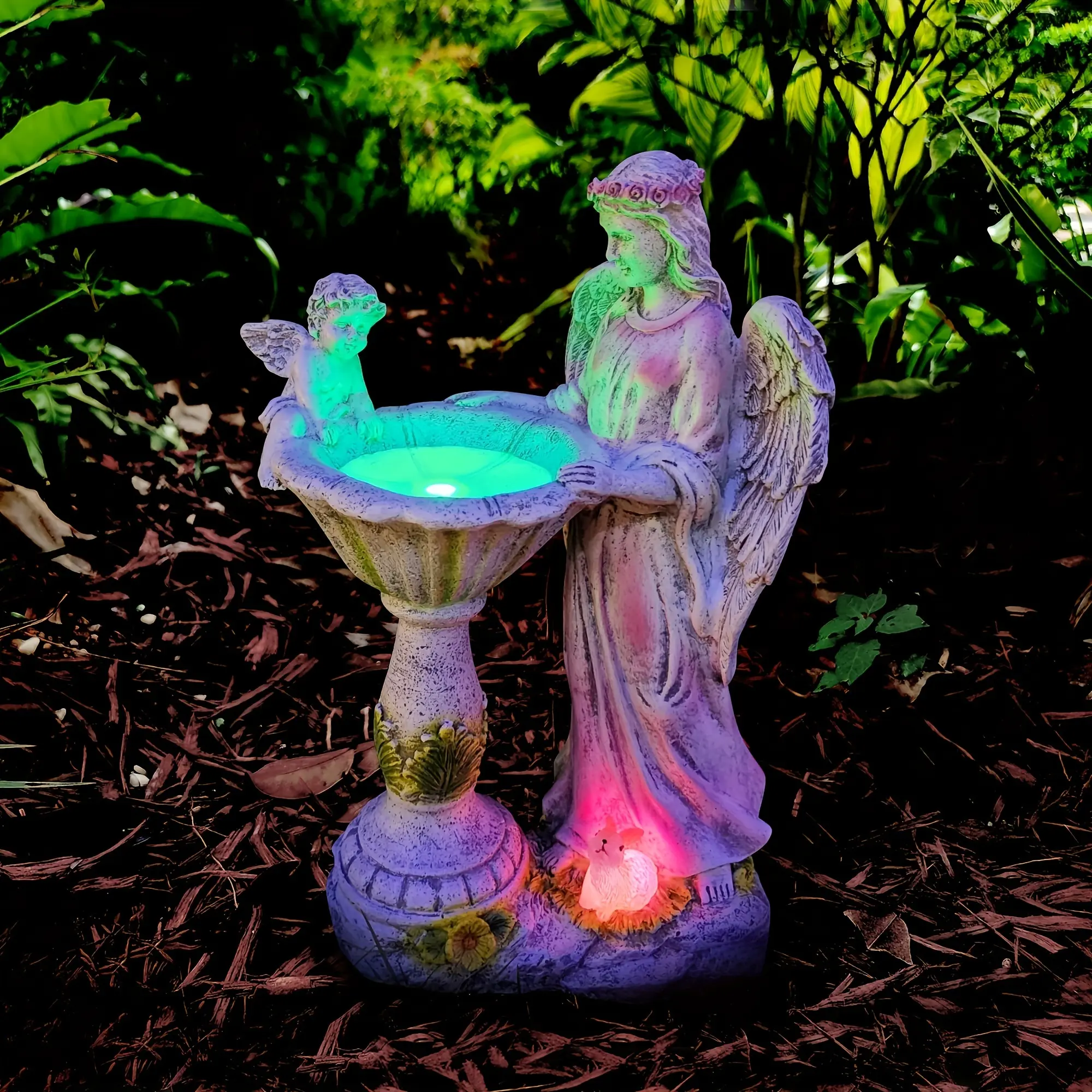 New 1pc Angel Garden Figurine With RGB LED Light Solar Color Changing Light Garden Statue For Outdoor Decor, Resin Sculpture Ornament Waterproof Yard Art For Patio Lawn Yard Housewarming Garden Gift, 11.8inc