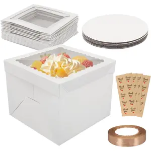 Cake Boxes, 10 count Tall Cake Box with Window, White Bakery Boxes,10x10x8 Inches Large Baking Boxes, Square Cardboard Cake Box for Multi-Layer Cakes, Cake Decorating Supplies for  Giving