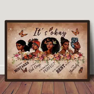 African Women Empowerment Themed Canvas Painting, 1 Count Inspirational Letter Pattern Wall Art, Empowering Art, Wall Decor for Home Living Room Bedroom, Ornaments