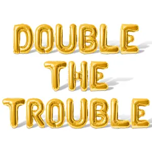 Letter Balloons - DOUBLE THE TROUBLE 16" Inch Alphabet Letters Foil Mylar Balloon Baby Shower Party Banner