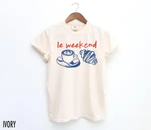 Weekend Shirt, Coffee Tshirt, Croissant Shirt, French T Shirt, Weekending T-Shirt, Retro Graphic Tee, Vintage Aesthetic, Le Weekend, Women