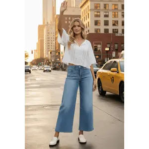 Judy Blue Claudia Mid Rise Wide Leg Ankle Length Jeans, Fabric, Soft