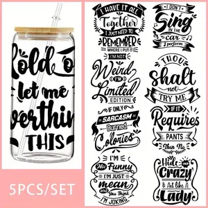 5Pcs/Set Sarcastic Quote 16oz Transfer Paper UV DTF High Self-adhensive Decor Wraps Transfer Paper Applied