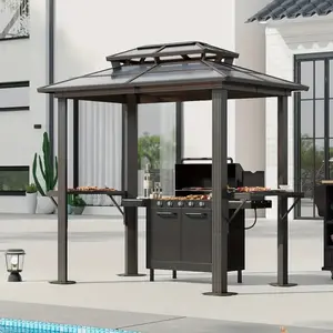 8 X 5FT Hardtop Grill Gazebo - Outdoor Grill Gazebo With Double Polycarbonate Roof/Metal Roof, Heavy-Duty Grill Shelter, Aluminum Frame, Patio Cover For Grilling & Dining, BBQ Gazebo For Outdoor Grill, Backyard, Patio.