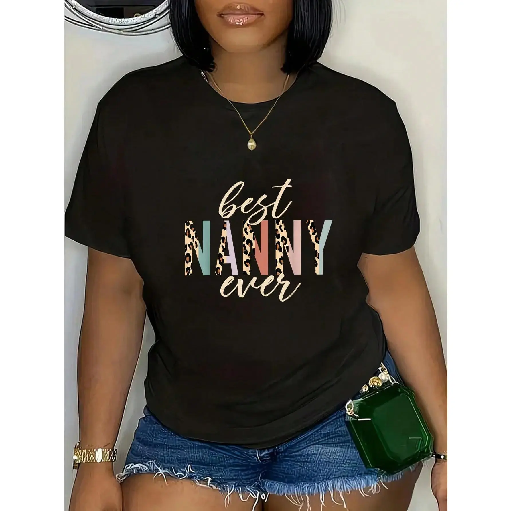 100% Cotton  Best Nanny Ever Gifts Leopard Print Mothers Day T-Shirt