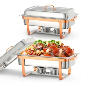 [FLASH SALE] Garvee Chafing Dish Buffet Set, 8QT 2 Pack, Rectangle Chafing Dishes for Buffet w/Lid Holder, Stainless Steel Chafer Food Warmers Servers with Spoon and Tweezers for Kitchen Party Banquet Dining, Rose Gold