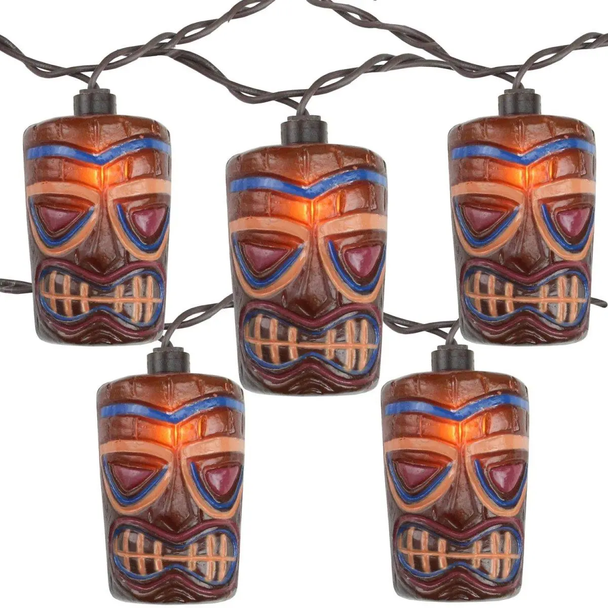 212 MAIN 10-Piece Brown Wire Solar Tiki Lamps - Garden Decorative Lighting, Decking & Patio Lighting, Tropical Paradise Festive Home Decor