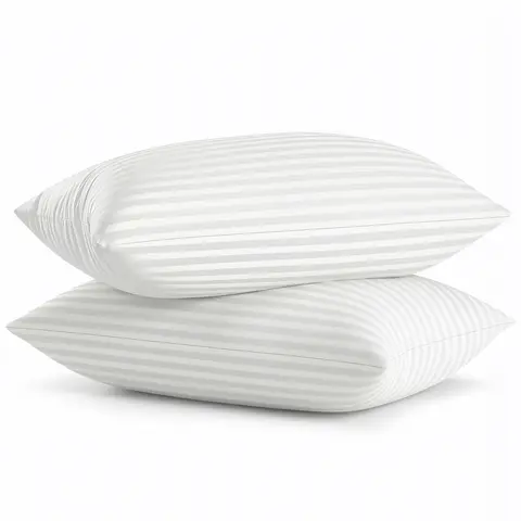Utopia Bedding Premium Striped Pillows for Sleeping - 2-Pack White Polycotton Soft Breathable Covers, No-Shift Construction, Ideal for Back & Side Sleepers, Polyester Fill
