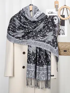 Reversible Paisley Print Pashmina Scarf, Elegant Shawl for Evening Party, Casual Fashion Accessories for Women & Girls