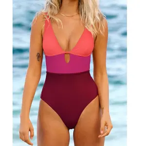 CUPSHE Women's One Piece Swimsuit Color Block Keyhole Cutout Bathing Suit size L