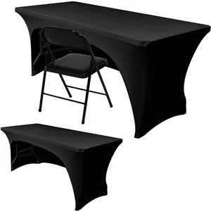 1 Pack Table Cloth 6 Foot-Spandex Fitted Tablecloth Rectangle Tables, Open Back Stretch Folding Trade Show Table Covers Fabric Washable & Wrinkle Resistant for Parties, Wedding, Event