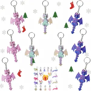Flying Dragon Keychain 9PCS 3D Printed with Movable Wings Cute Christmas Gift Set for Keys Bags Car Decoration Idea Free 1PC Random Cute Keychain Gift
