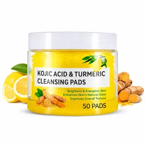Turmeric Kojic Acid Vitamin C Exfoliating Pads - 50 Count for Oil Control, Hydration & Dullness Reduction - Face & Body Cleansing Pads