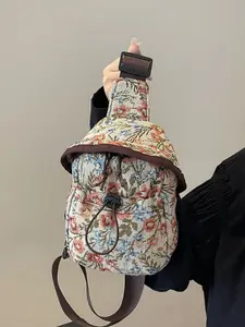 Women's Random Floral Patern Quilted Fanr Pack, Drawstring minimalist chest bag for women, Fashionable Drawstring Design Sling Bag for Daily Used, Casual Trendy Versatile High-quality Daily Commuting Bag