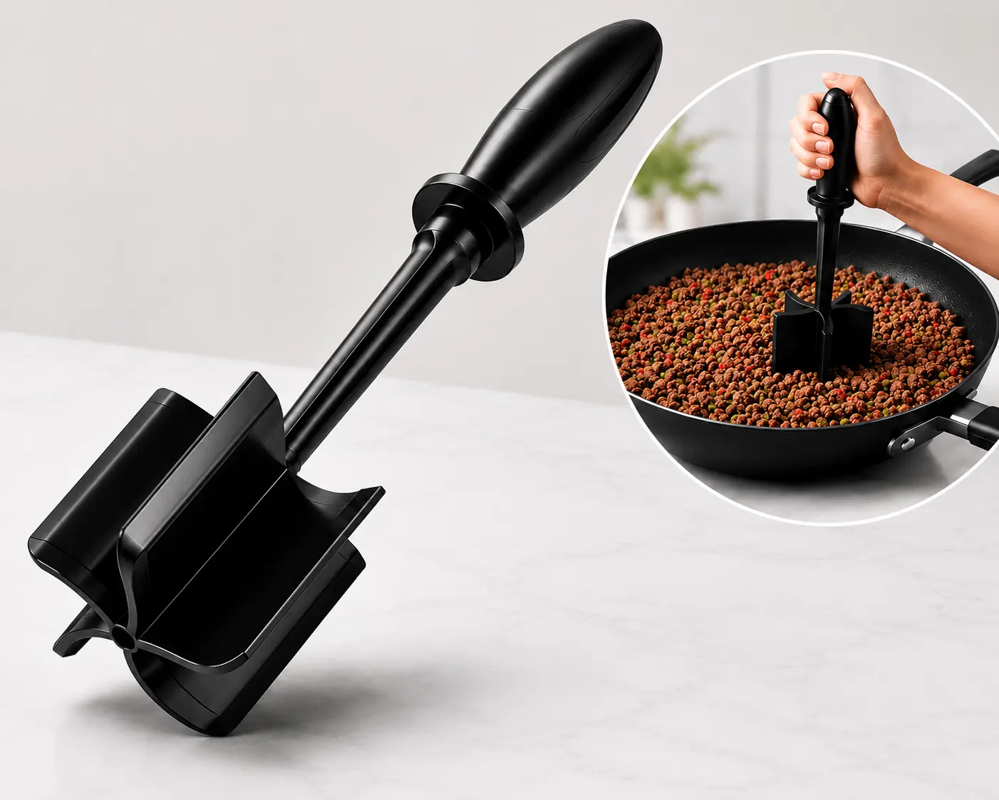 1PC Premium Meat Chopper & Ground Beef Masher – Heat Resistant Hamburger Meat Shredder, Non Stick Meat Crusher for Ground Beef, Turkey, Chicken & Burger Cooking