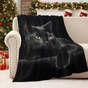 Flannel Blanket,Soft Funny Throw Blanket with Cute Black Cat Print,Lightweight,and Comfortable Against The Skin,This Warm Nap Blanket Is Perfect for Bedrooms, Sofas, Offices, Travel.