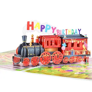 Birthday Cards Pop Up Train Birthday Card Happy Birthday Pop Up Card Funny Train Birthday Gift 3D Popup Greeting Cards for Son Daughter Boys Girls Nephews Nieces Kids Friends.