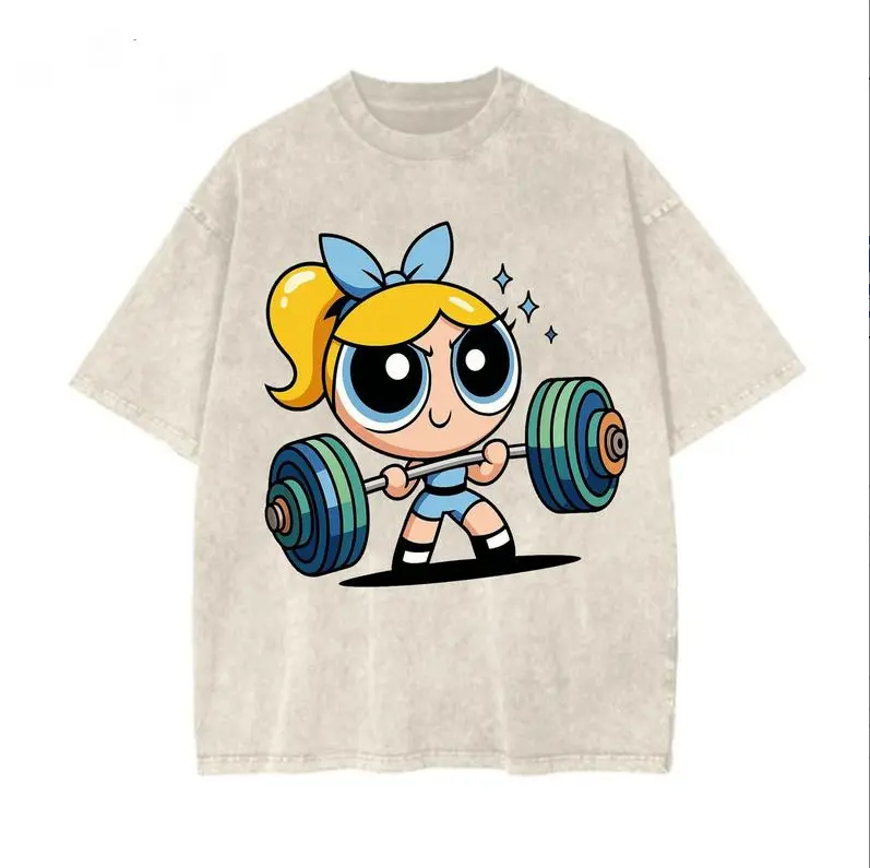 Bubleess #Powerpuffff Girls Gym T-Shirt, Cute Weightlifting Cartoon Shirt, Cartoon Character Shirt, Unisex Graphic Tee, Heavy Lifting Shirt, Gym Shirt, Gift for Fan #Powerpuffff