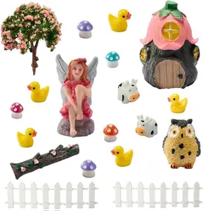 20Pcs Outdoor Miniature Fairy Garden Accessories Kit with Fairy House & Mini Resin Animals - Miniature Garden Decor Gifts for DIY Micro-Enthusiasts