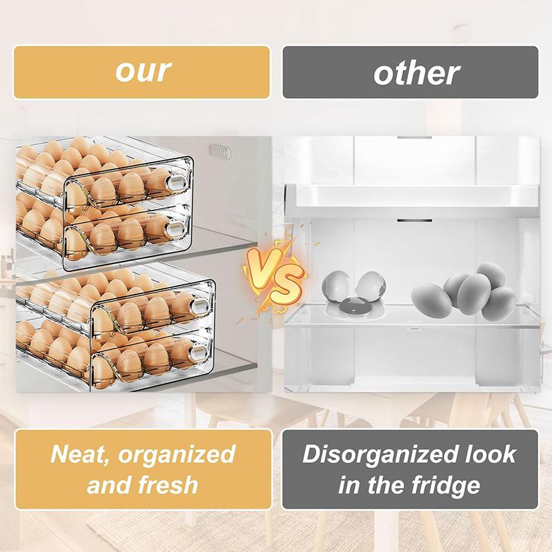 Large Stackable Egg Storage Box for Fridge & Kitchen, 60 Egg Capacity with Freshness Timer, Transparent Anti-Roll Egg Organizer