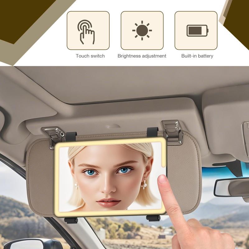 Type-C Rechargeable LED Mirror for Cars: Sun Visor Mount with 3 Light Settings and Touch Dimming