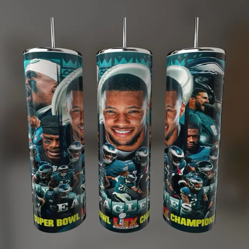 Eagles Championship Tumbler - Customizable Drinkware with Team Theme, Featuring Player Images, Ideal for Fans - Bottle