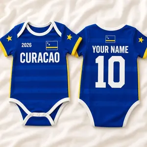 Personalized Curacao Baby Bodysuit, Custom Name Number Infant Soccer Outfit, Curacao Baby Jersey
