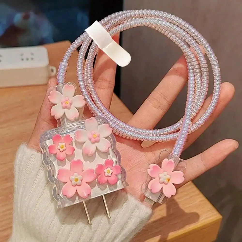 Cute Pink Cherry Blossom Aesthetic Print Charger Protective Case, Charger-Protection Cover, 18W/20W Fast Charging Charger Protective Case for iPhone,
