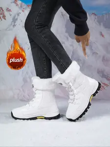 Women's High-Quality Fall Winter Lace-Up High-Top Snow Boots Winter Warm Boots, Waterproof Anti-Slip PU Leather Outdoor Shoes for Daily Wear & Sports