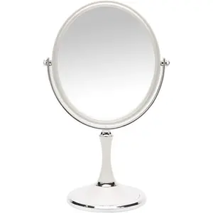 Vintage table mirror with stand 8-inch double sided swivel 1x/3x magnification desk Mirror with silver style 13 inch height standing tabletop makeup vanity mirror (Oval)