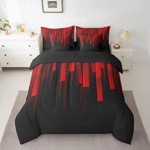 Feelyou 7-Piece Modern Stripe Comforter Set - Red Black Abstract Ombre Bedding Set, Modern Decor for Teens