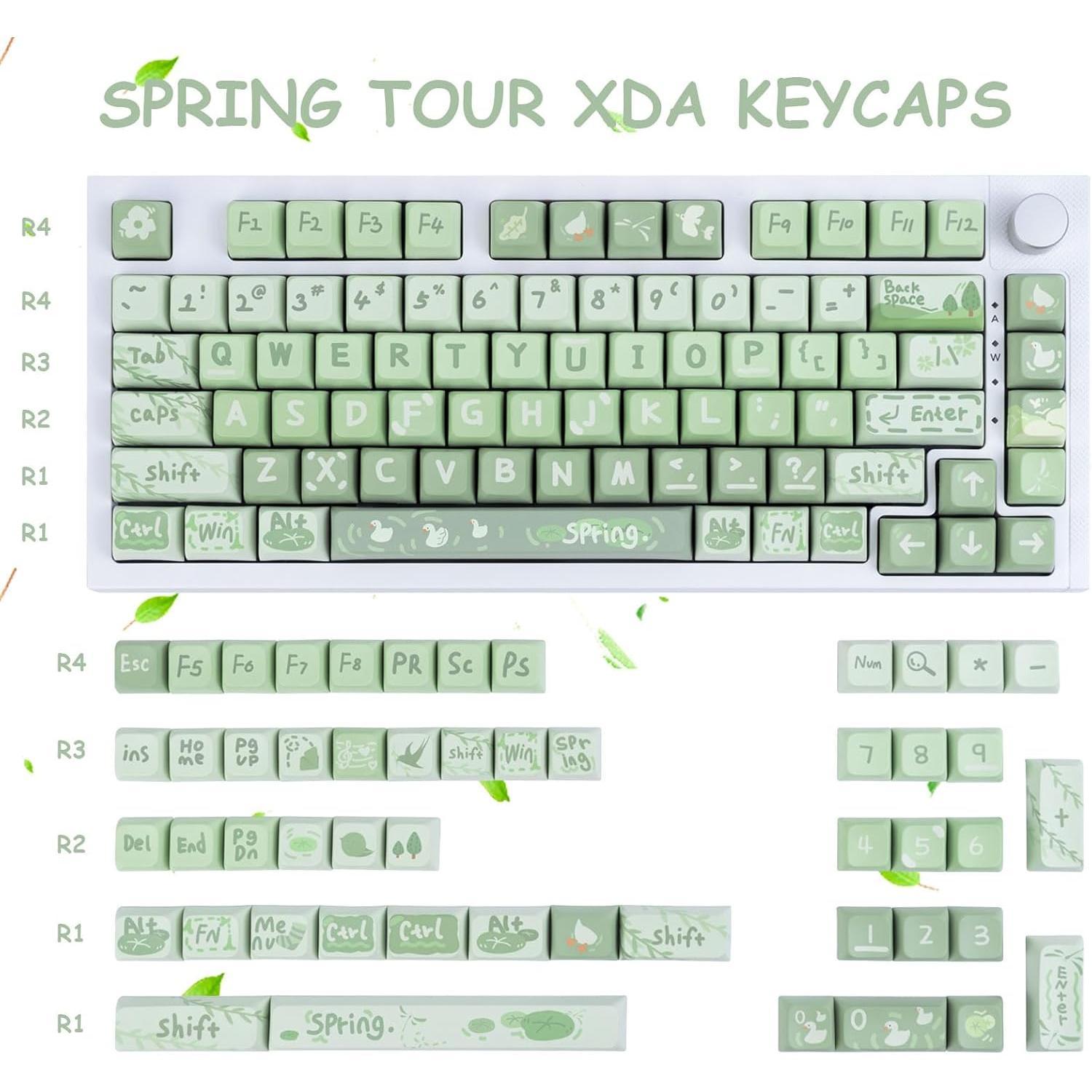 PBT 133 Keys Anime Keycaps, Matcha Green Dye-Sublimation Customized Cute Keycap, XDA Profile Keycaps Set for Cherry Gateron MX Switches Mechanical Gaming Keyboards