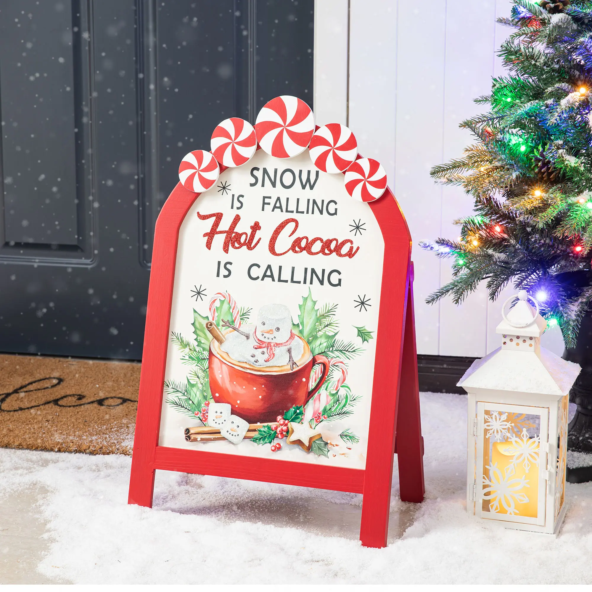 【Christmas in July】 Glitzhome 24.25"H Christmas Wooden Peppermint Easel Porch Decor