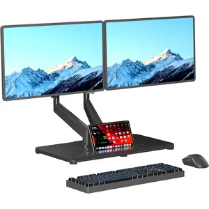 Adjustable Dual  Arms with Gas Spring for 17-32 inch Screens,Pneumatic Dual VESA  Mount with Base,Freestanding Full Motion Dual  Desk Stand Holds up to 22 lbs Each.