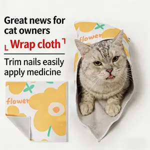 Cat Wrap Cloth for Nail Trimming & Medication, Anti-Scratch Anti-Escape Cat Grooming Restraint Wrap for Nail Clipping, Ear Cleaning, Eye Care, Vet Visits, Soft Breathable Cat Grooming Bag for Cats of All Sizes