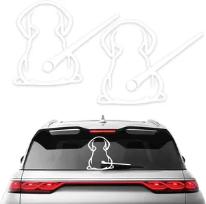 2 PCS Car Dog Rear Wipers Windshield Decals, Cute Animal Puppy Auto Rear Window Wiper Sticker, Waterproof Cartoon Funny Dog Moving Tail Stickers, Universal Car Accessories (White)