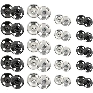 Sewing Snaps,120 Sets 8 mm and 10 mm,Black and , Sew-on Snap Buttons Metal Snaps Fasteners Press Studs Buttons for Sewing