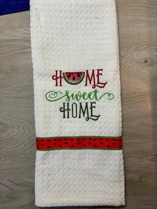 Embroidered Tea Towel, Embroidered Towel, Embroidered Kitchen Towels- Watermelon Home Sweet Home