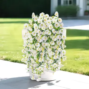 4Pc White Artificial Morning Glory Wall Hanging Faux Violet Plants Hanging Flowers Vines Silk Flowers String for Home Garden Wedding Decor Silk Fake Plant