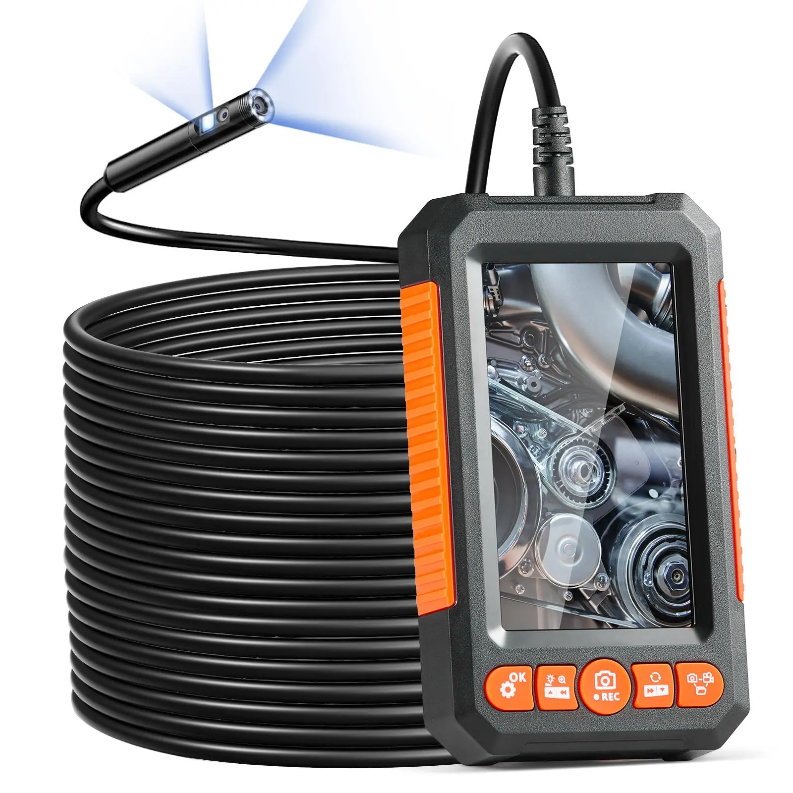 【toolupgrade】VEVOR 4.3-inch Dual Lens Borescope Diagnostic Tool, 49.2FT Semi-Rigid Cable, 1080P Electronic Inspection Camera, 8+1 LED Lights, 4X Zoom, IP67 Waterproof, 32GB Card, 2000mAh Battery, Vehicle Car Tools & Mirror Gadgets for Auto Plumbing, Tools