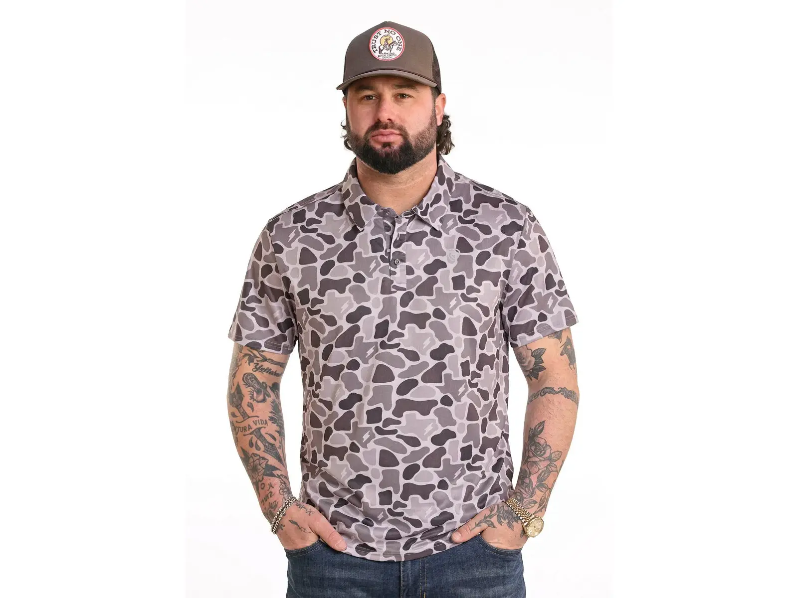 Koe Wetzel Texas Camo Polo Performance Polo Menswear Top Outdoor Polyester Casual Fabric