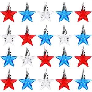 24 Pcs 4th of July Ornaments for Tree, Patriotic Tree Ornaments Red White Blue Mini Acrylic Star Hanging Decorations Memorial Day Independence Day Veteran Day Patriotic Ornaments
