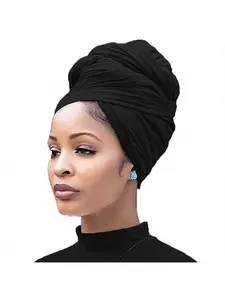 Women's Long Elastic Knit Headscarf, Breathable Lightweight Spring Summer Head Wrap, Pure Color 1pc, Comfortable and Stylish, Shawl Wrap, Turban, Knitted Scarf, Hijab Turban