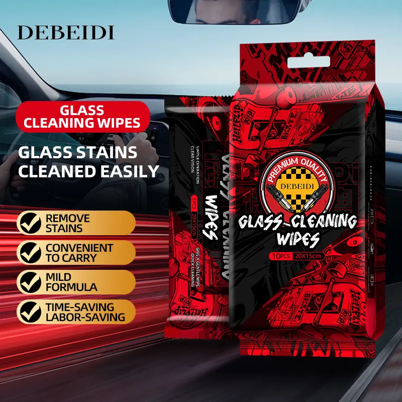 DEBEIDI Glass Cleaning Wipes, Disposable Glass Surface Care Wipes, Portable Single Pack Wipes for Automotive & Household Glass Surfaces, Daily Glass Upkeep Supplies