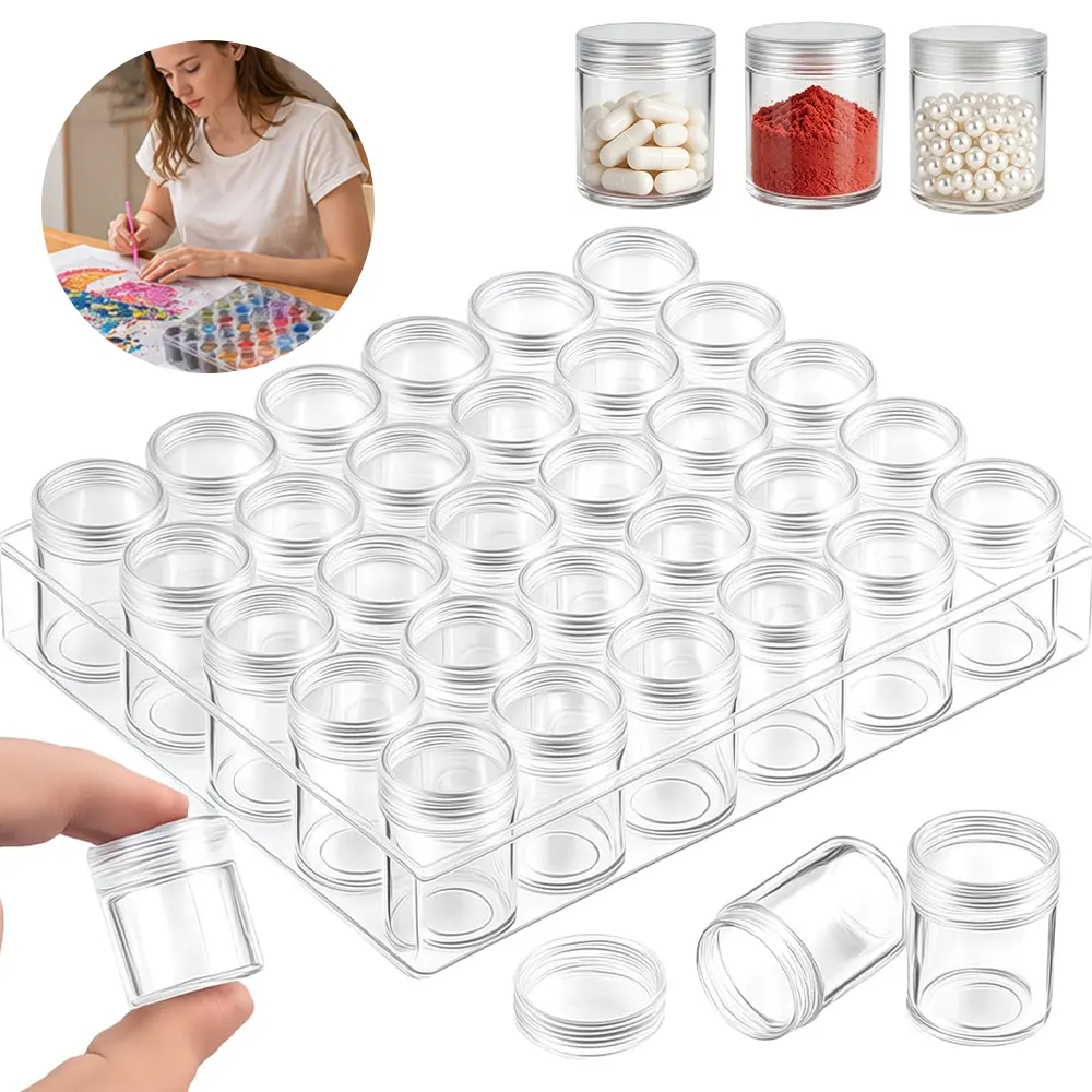 Bead Organizer, 30 Grids Diamond Painting Storage Containers BPA Plastic Jars with Secure Screw Lids - Clear Organizer Boxes for Diamond Beads, Pills, Jewelry & Craft Supplies - Home Improvement.