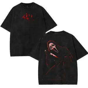 Dead By Daylight Ghost Face Washed Cotton Graphic Tee Retro Gaming Crewneck Unisex Oversized Streetwear Casual Classic Horror Game Fashion Top Trendy Smooth Print Daily Outdoor Apparel Gift for Gaming Enthusiasts