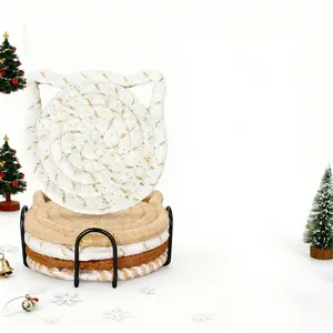 Cat Ear Coaster Set of 4, Handmade Knitted Coasters, Non-Slip Absorbent Sturdy Aesthetic Drink Coasters with Protective Stand, Home Gift, Valentine's Day & Mother's Day