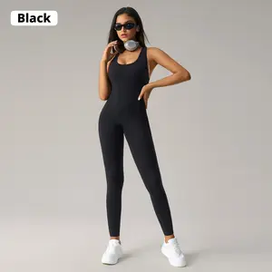 Women's one-piece sportswear, sexy solid color one-piece yoga outfit, one-piece long pants sportswear, breathable and comfortable, high elasticity, suitable for yoga, fitness, running, and other sports activities Women's four-season sportswear