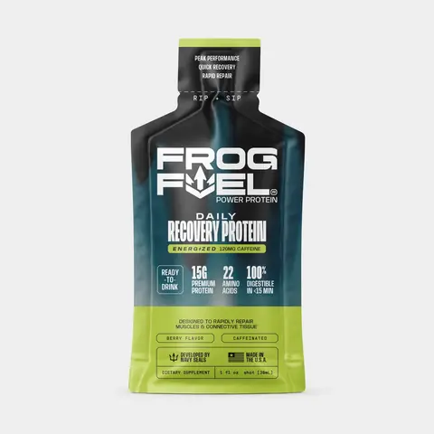 Frog Fuel Power Energized Daily Recovery Protein Shot with Caffeine - Berry - 24 1oz Ready-To-Drink Shots Collagen Fitness Supplement