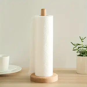 Kitchen wooden tissue holder, no punching roll paper holder, napkin storage rack, vertical lazy cloth holder